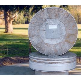 Millstones from Lincoln Mill mounted in the Lincoln Country Club car park, 1991