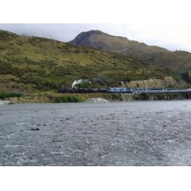 Mainline steam train passing the Mount White bridge, c2006