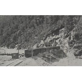 An electric train arriving at Arthur's Pass after travelling through the five mile tunnel at Otira  