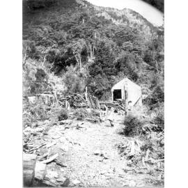 Tom Ferguson by the woodpile at Otira  
