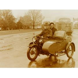 Motorcycle and sidecar in Leeston procession 