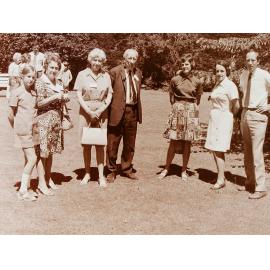 Family party outdoors at house