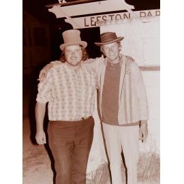 Two men at pole-sitting fundraiser at Leeston Park, 1970
