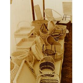 Display of woven baskets and chairs