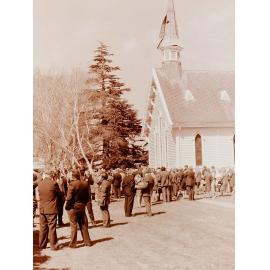 Gathering outside Leeston Methodist church