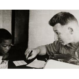 Rewi Alley teaching at Shandan School, Gansu, China, 1940s.