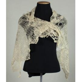 Hand-knitted shawl with scalloped edges made by Caroline McDonald of Leeston