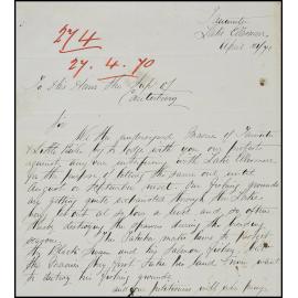 Te Waihora protest letter, 1870.
