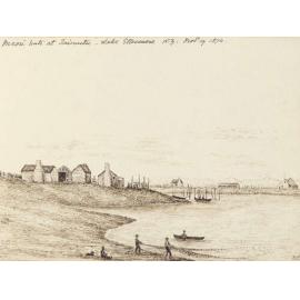 Sir Eliot Whatley: ‘Maori huts at Taimutu [sic] – Lake Ellesmere N.Z. Nov 19 1874’.