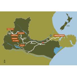 Map of ski areas in Selwyn District