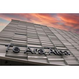 Signage on completed building, Te Ara Ātea