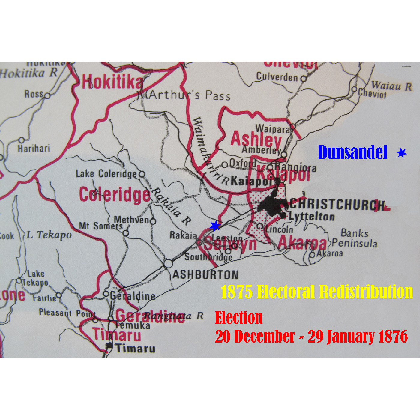 Electioneering for the 1875-1876 General Election in the First Dunsandel Hall/Library
