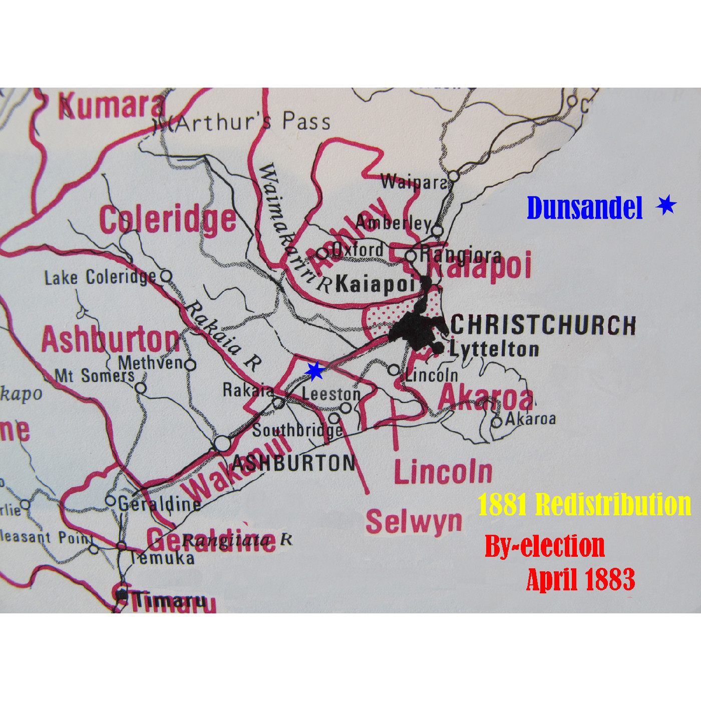 Electioneering for the 1883 By-election in the First Dunsandel Hall/Library