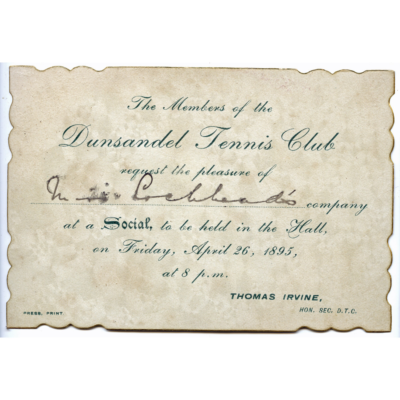 Dunsandel Tennis Club and the use of the First Hall/Library for Socials 1891-1899 Part 1
