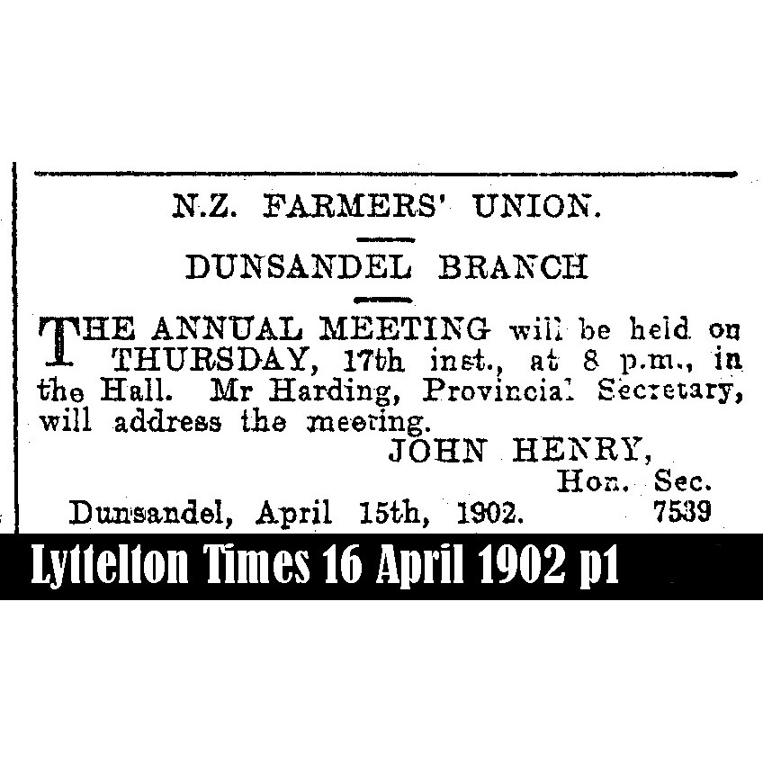 Dunsandel Farmers' Union and its use of the First Dunsandel Hall/Library