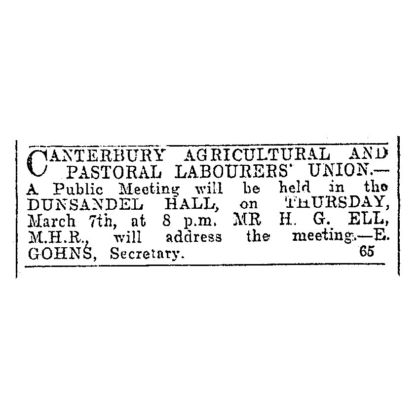 Dunsandel Branch of the Canterbury A&P Labourers’ Union using the First Dunsandel Hall/Library