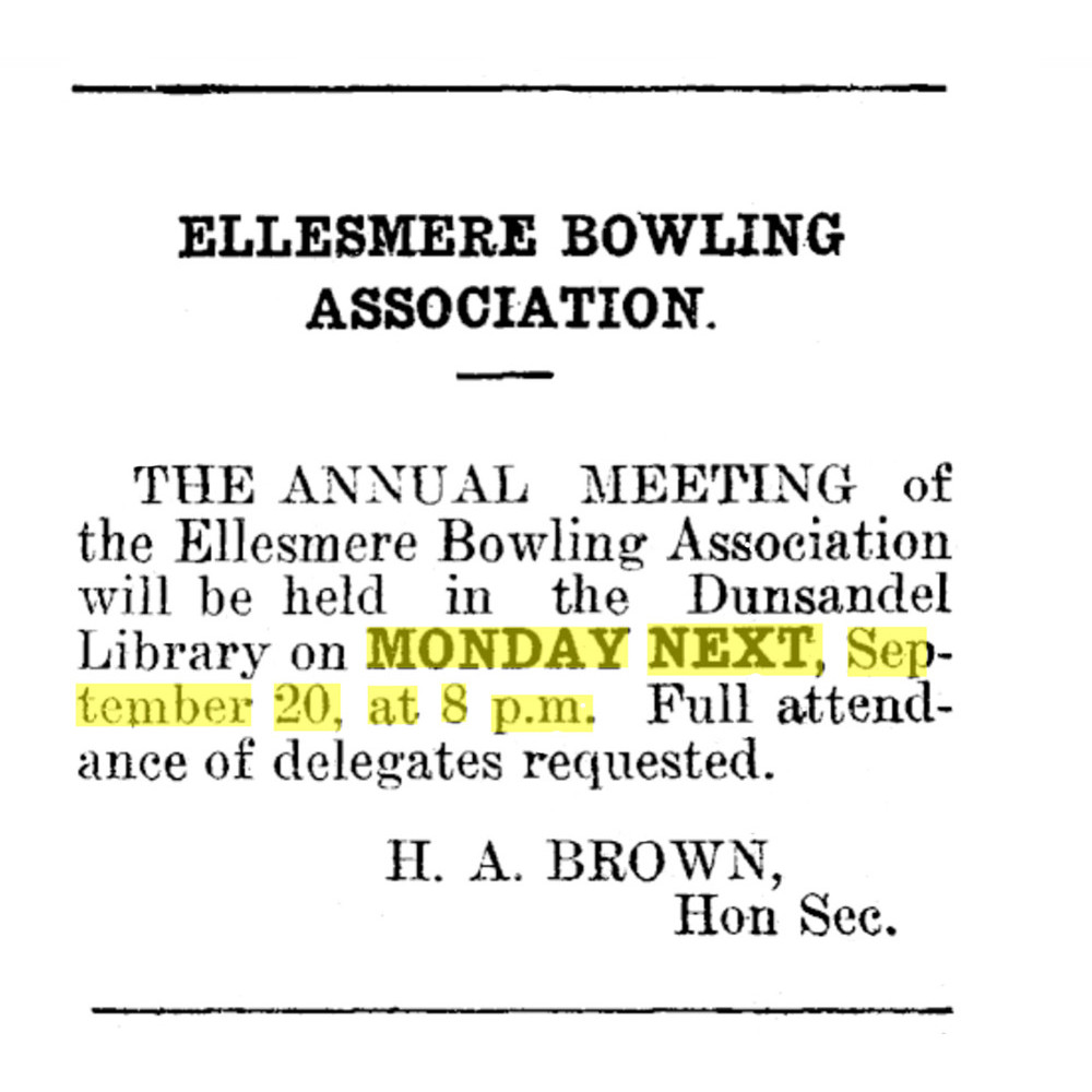 Ellesmere Bowling Association using the First Dunsandel Hall/Library