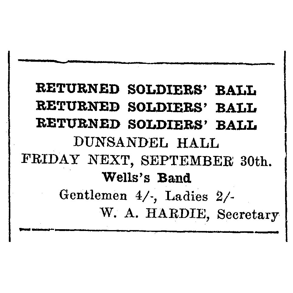 Returned WW1 Dunsandel Soldiers' Socials held in the First Dunsandel Hall/Library 