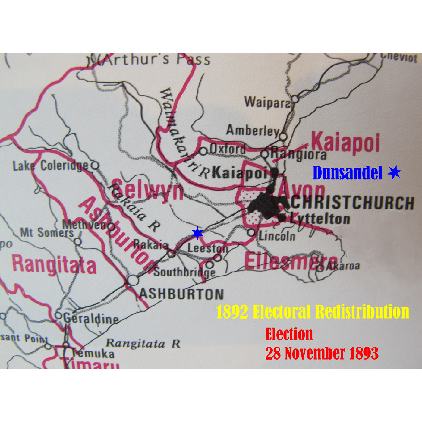 Electioneering for the 1893 General Election in the First Dunsandel Hall/Library