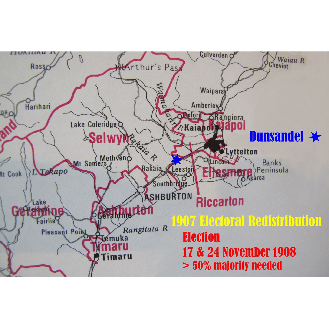 Electioneering for the 1908 General Election in the First Dunsandel Hall/Library