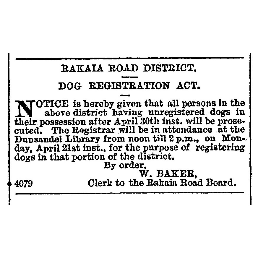 Use of the First Dunsandel Hall/Library by the Rakaia Road District for Dog  Registrations