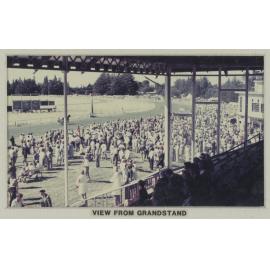 Hororāta Racecourse view from grandstand at farewell meeting of the Hororāta Trotting Club, 10 March 1984
