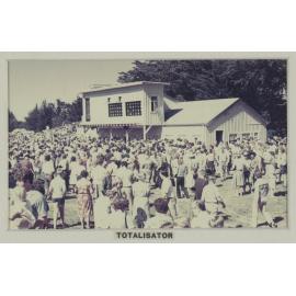 Hororāta Racecourse view of totalisator at farewell meeting of the Hororāta Trotting Club, 10 March 1984