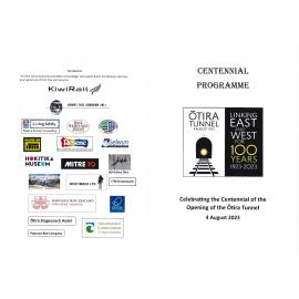 Programme for Ōtira Tunnel Centennial, 4 August 2023
