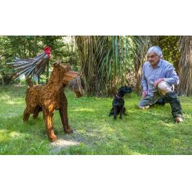 Peter Joyce and Alfie in the Tai Tapu Sculpture Garden