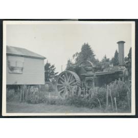 Old Burnham School building coming in the gate at Courtney School site, 1956
