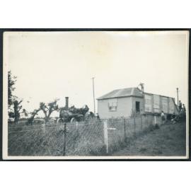 Traction Engine and new Courtenay School building from Burnham, 1956