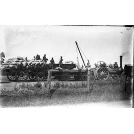 Loading grain onto railway wagons at Dunsandel Station