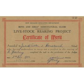 Judith Cullen's Certificate of Merit for raising a yearling