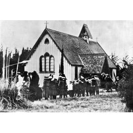 Children from Hororāta School lining path of church at Sir John Hall's funeral