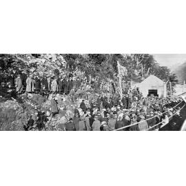 Minister of Public Works, Sir William Fraser speaks at ceremony for Midland Railway 