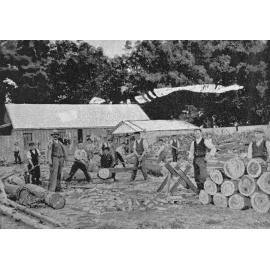 Students sawing wood at Burnham Industrial School