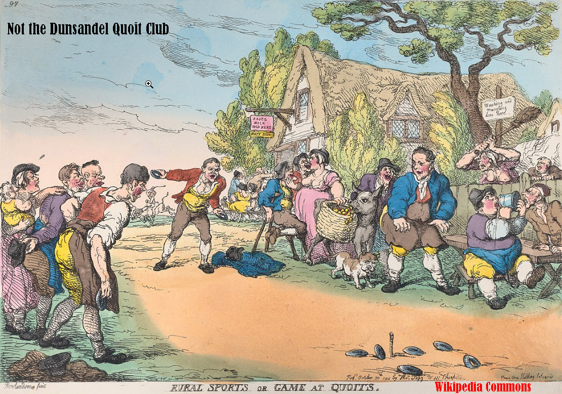 The Dunsandel Quoit Club using the First Dunsandel Hall/Library