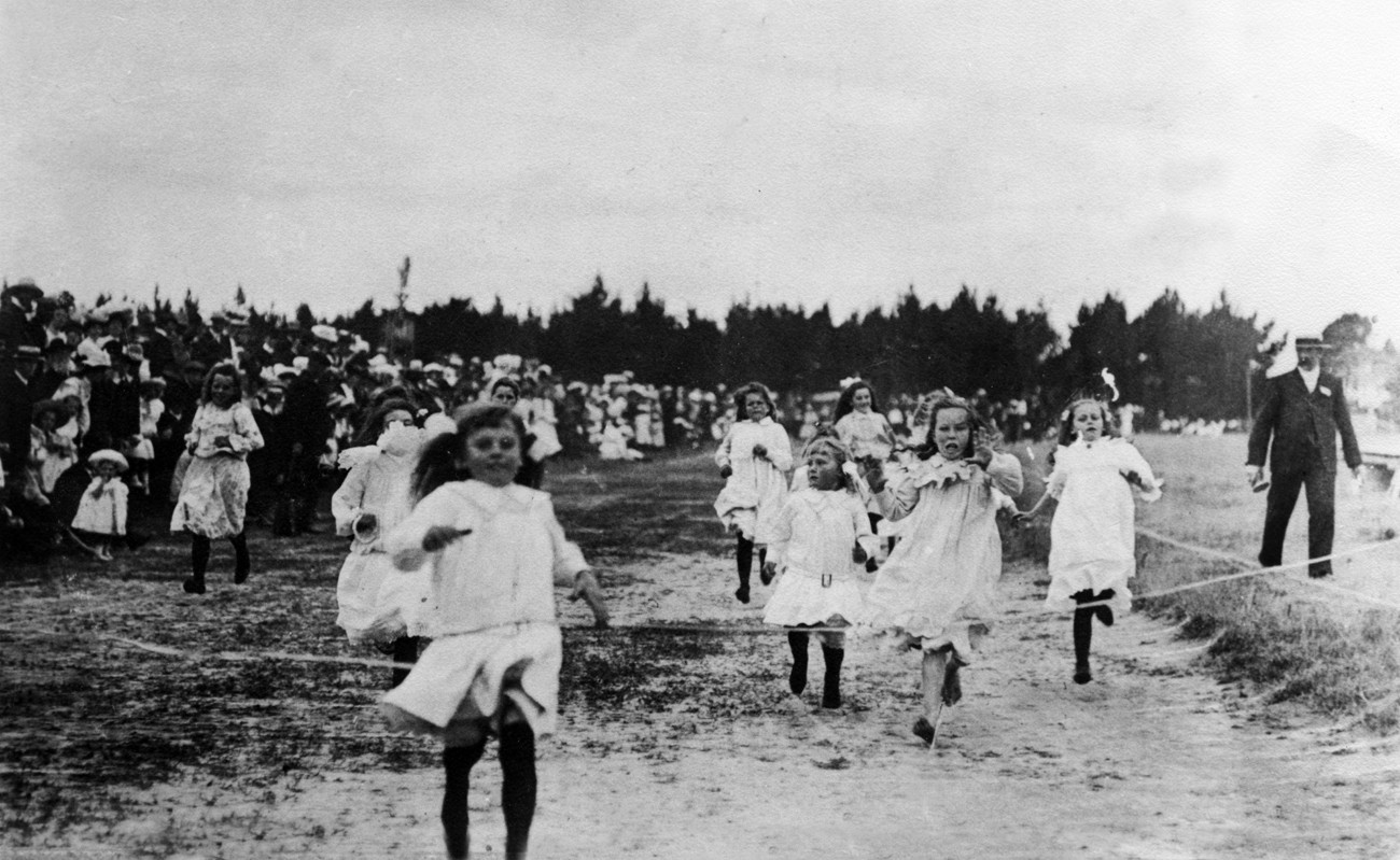 ca 1900 New Year's day sports, Girls race, 
Courtesy of Mrs B. D. Watson