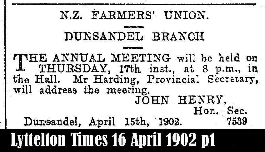 Dunsandel Farmers' Union and its use of the First Dunsandel Hall/Library