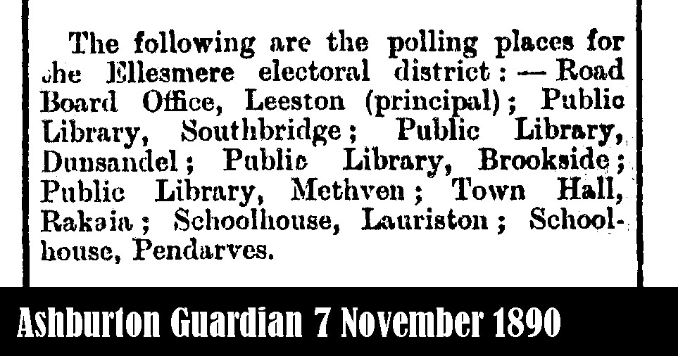 The First Dunsandel Hall/Library as a Polling Venue