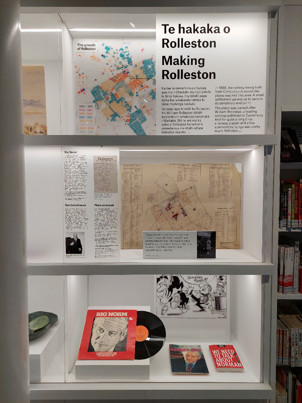 Rolleston exhibition case on level one of Te Ara Ātea, October 2023