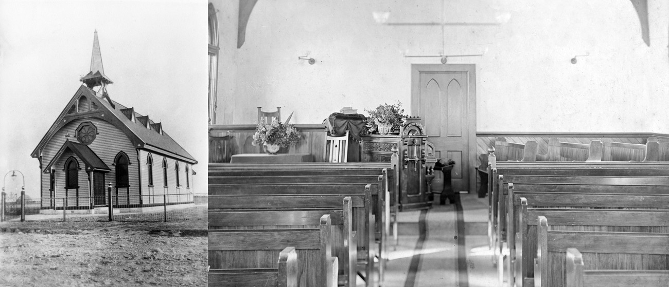 Exterior and interior of Methodist Church.