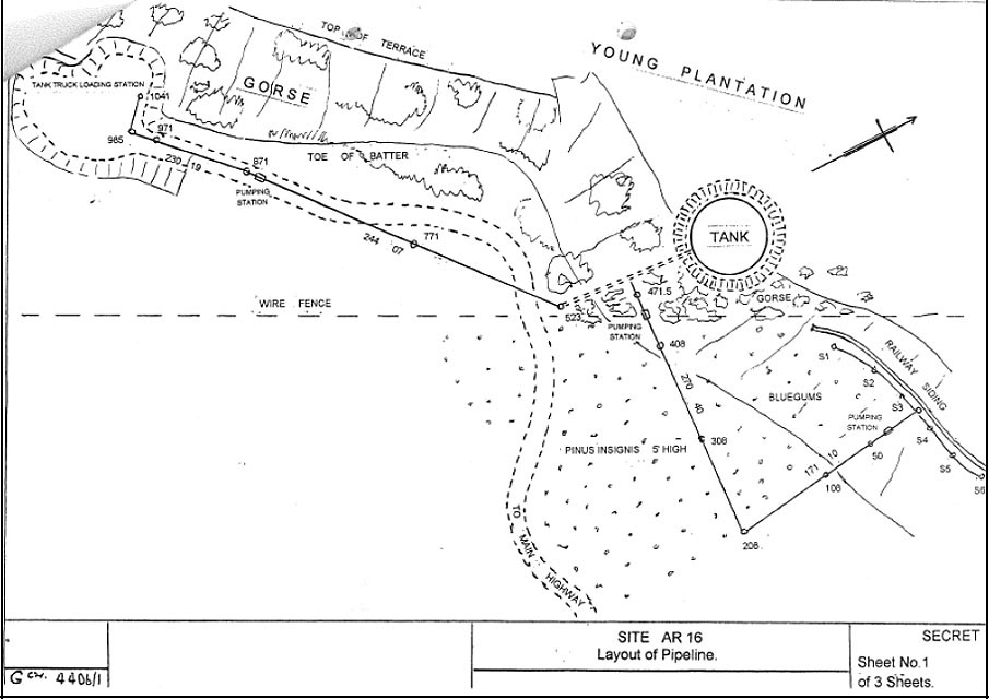 Map of Bankside Fuel Depot (AR16) site in Archives NZ GCH 4406/1.
