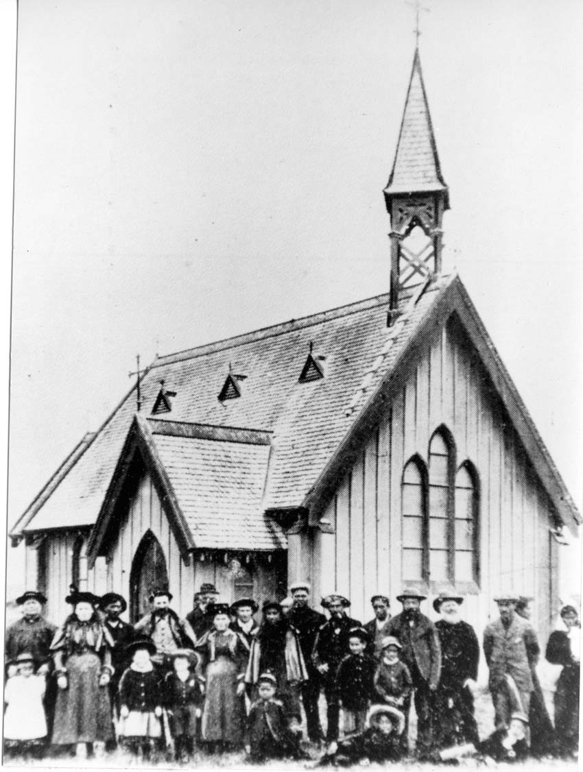 Hone Wetere John Wesley Church at Taumutu (built 1885),  Courtesy of Ellesmere Camera Club. Ellesmere Historical Society EHS-1634.