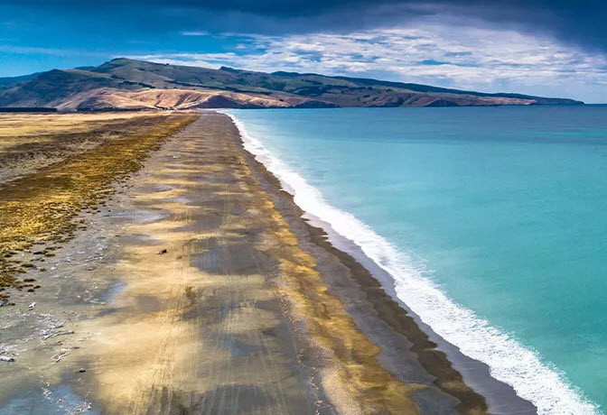 The track along Kaitorete Spit was used when travelling from north to south along Ninety-Mile Beach to avoid the swamp lands that were present in a portion of Ellesmere.