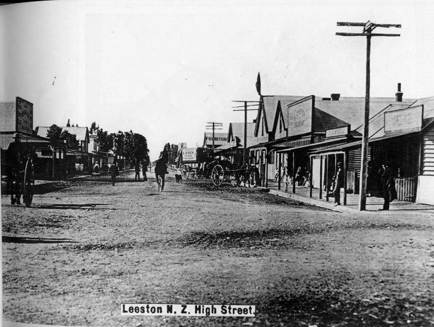Leeston High Street showing the retail businesses of Leeston in the era of horses and gigs.
Courtesy of McMillan Family
EHS-5955 